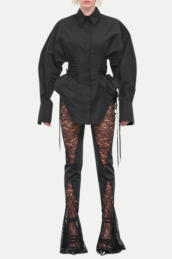 Braycha Ruch Drawstring Shirt - Black - Stellouette