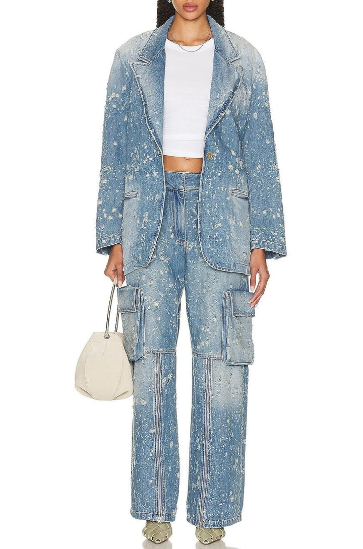 Brenna Torn Lapel Denim Set - Stellouette