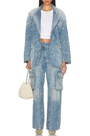 Brenna Torn Lapel Denim Set - Stellouette