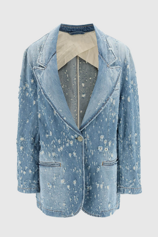 Brenna Torn Lapel Denim Set - Stellouette