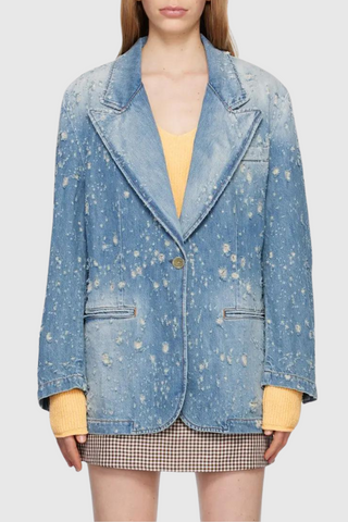 Brenna Torn Lapel Denim Set - Stellouette