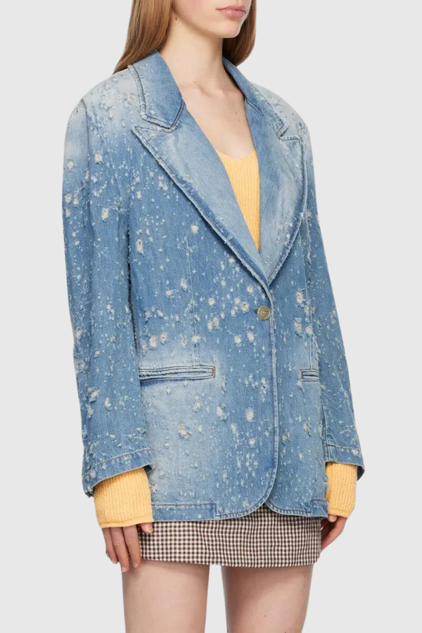 Brenna Torn Lapel Denim Set - Stellouette