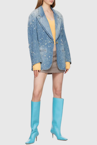 Brenna Torn Lapel Denim Set - Stellouette
