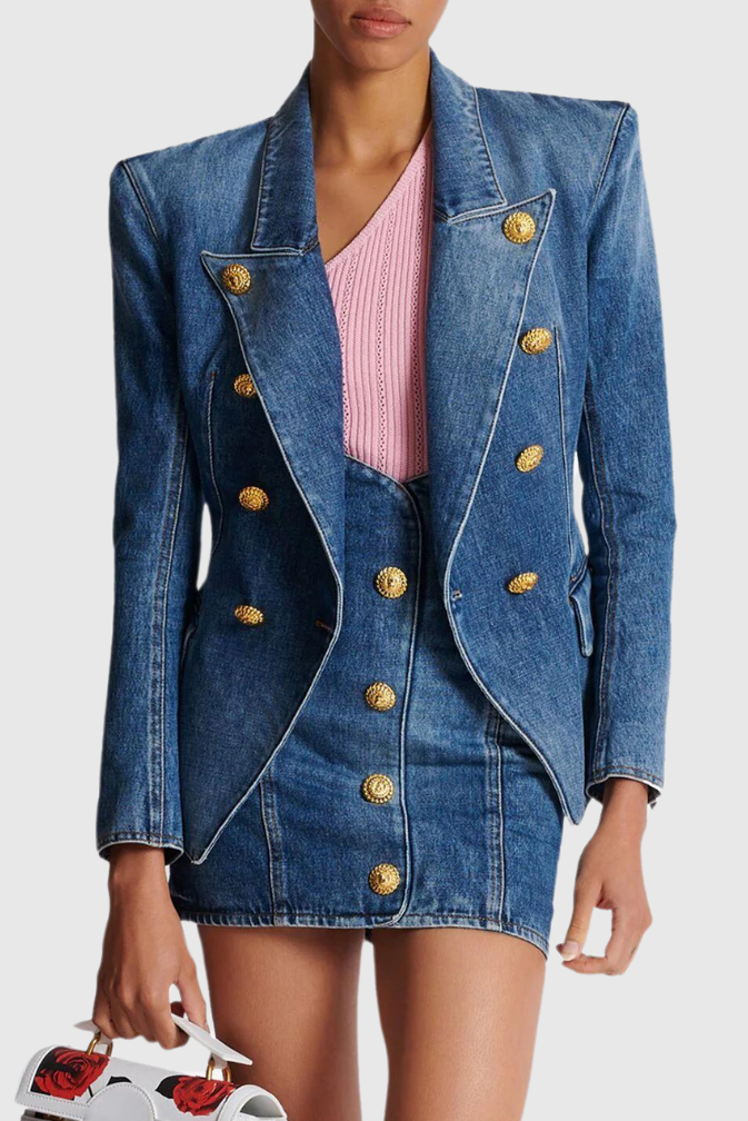 Brittia Button Denim Skirt Set - Stellouette
