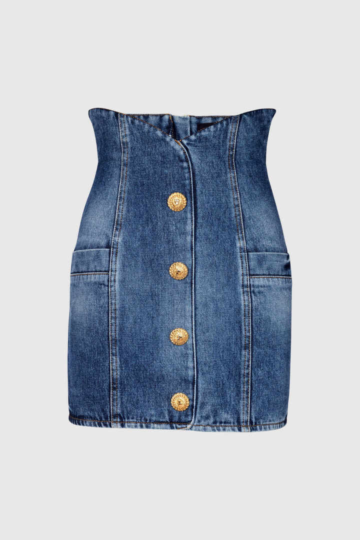 Brittia Button Denim Skirt Set - Stellouette