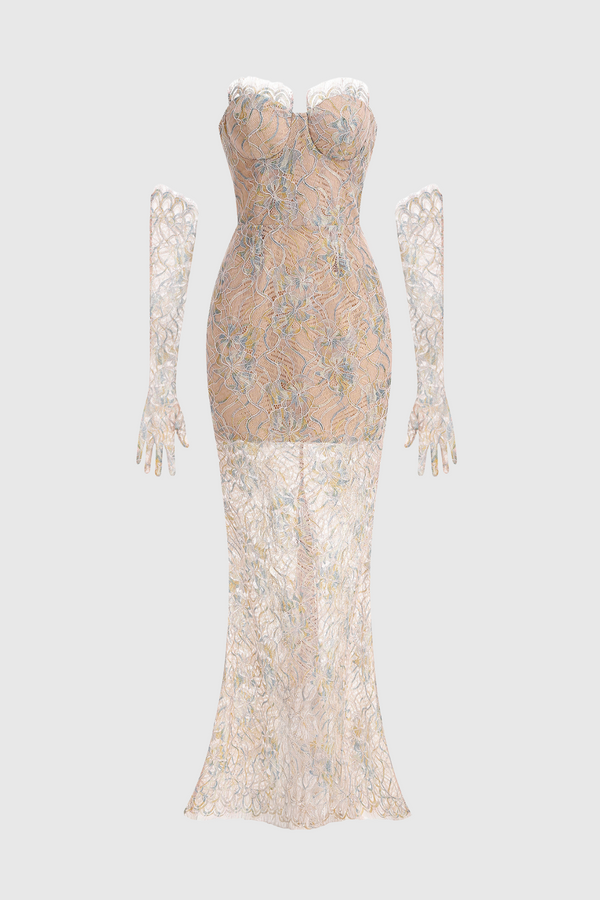 Burlita Strapless Lace Maxi Dress - Beige