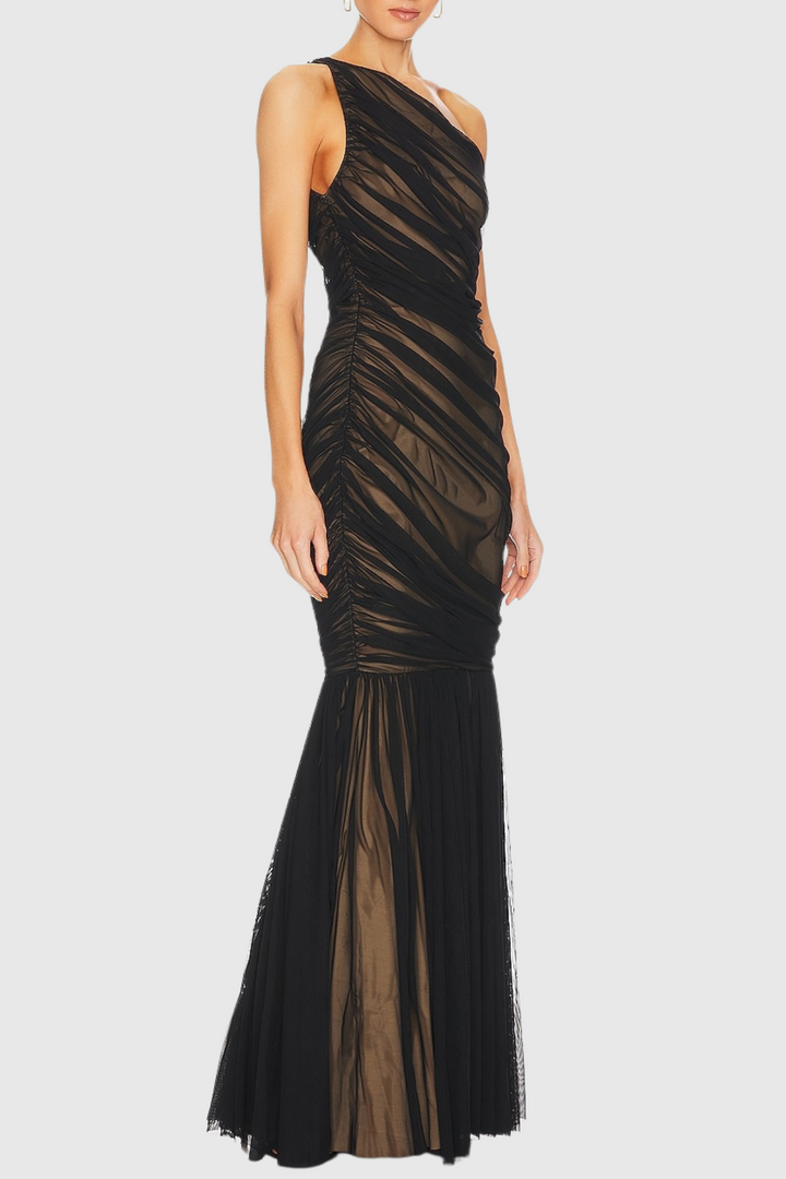 Cadhla One Shoulder Ruched Mesh Maxi Dress - Stellouette