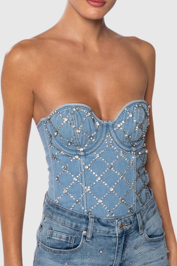Camryn Diamante Denim Top - Stellouette