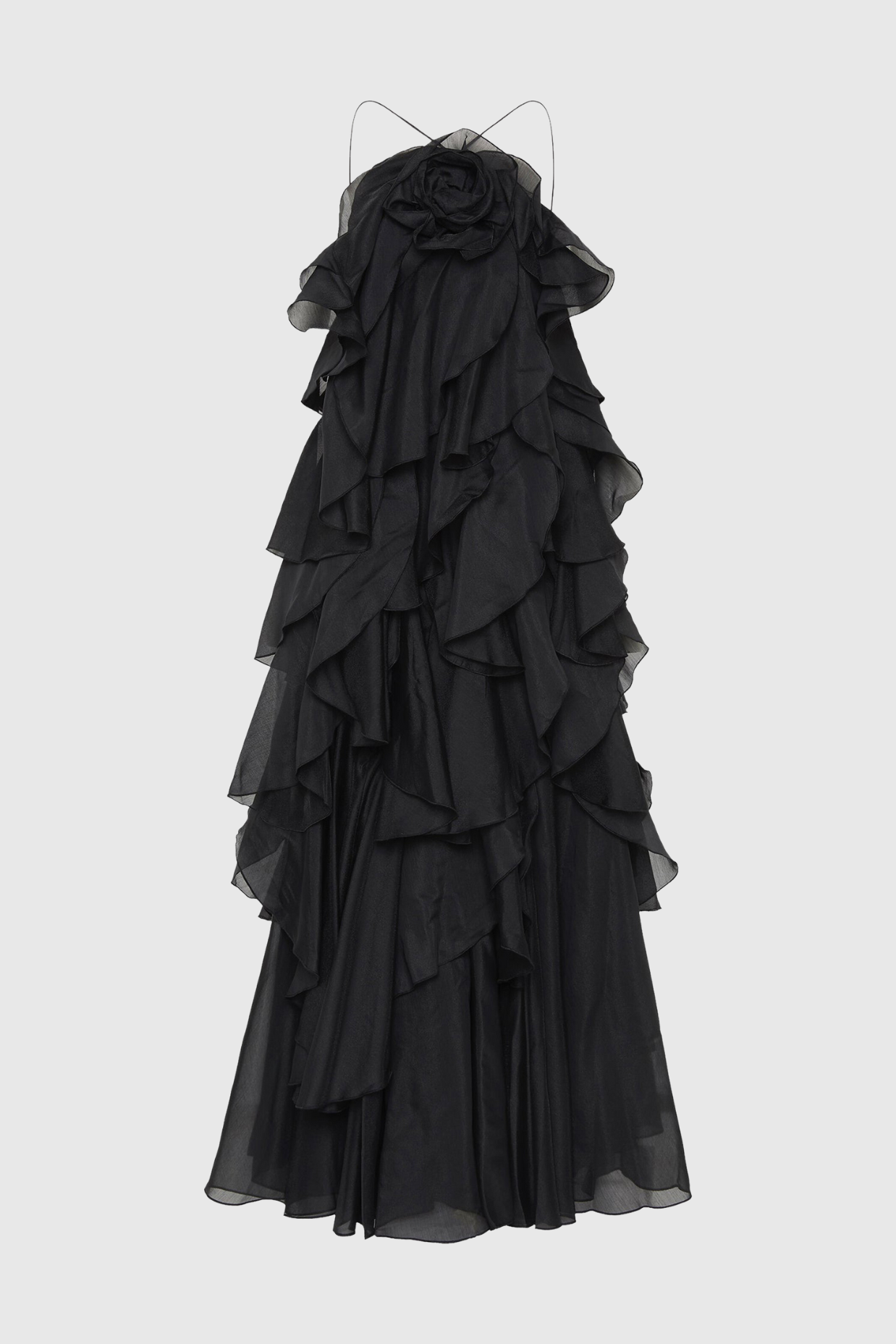 Caysie Halter Floral Ruffle Layered Maxi Dress - Black