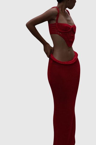 Chaylee Crochet Rope Corset Two Piece Set - Red