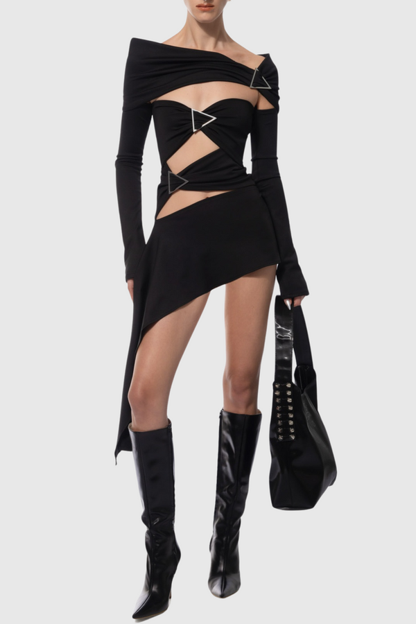 Christe Asymmetric Cutout Mini Dress - Stellouette