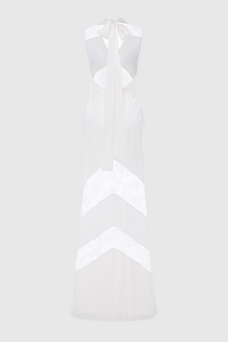 Clora Satin Halter Lace Maxi Dress - White