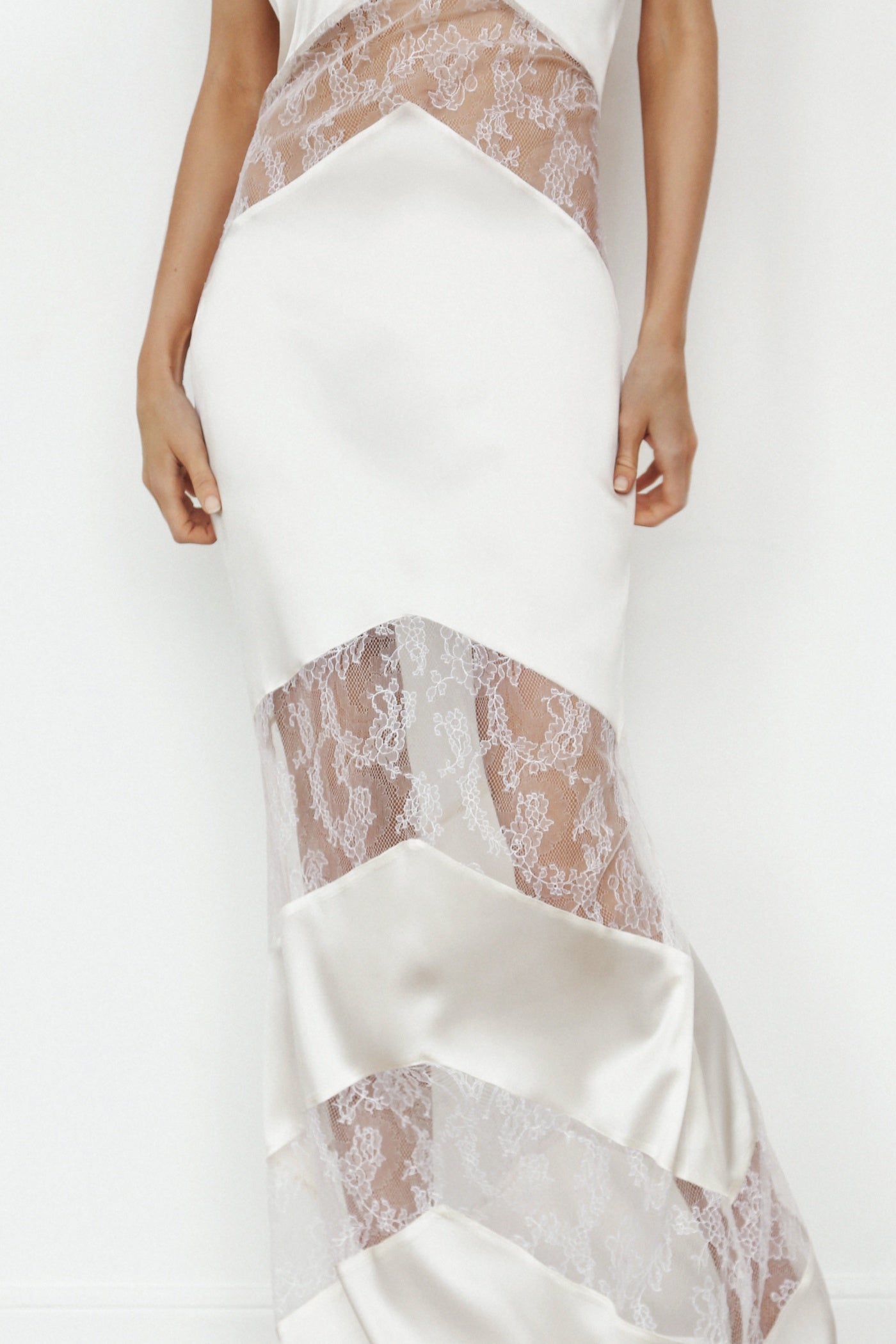 Clora Satin Halter Lace Maxi Dress - White