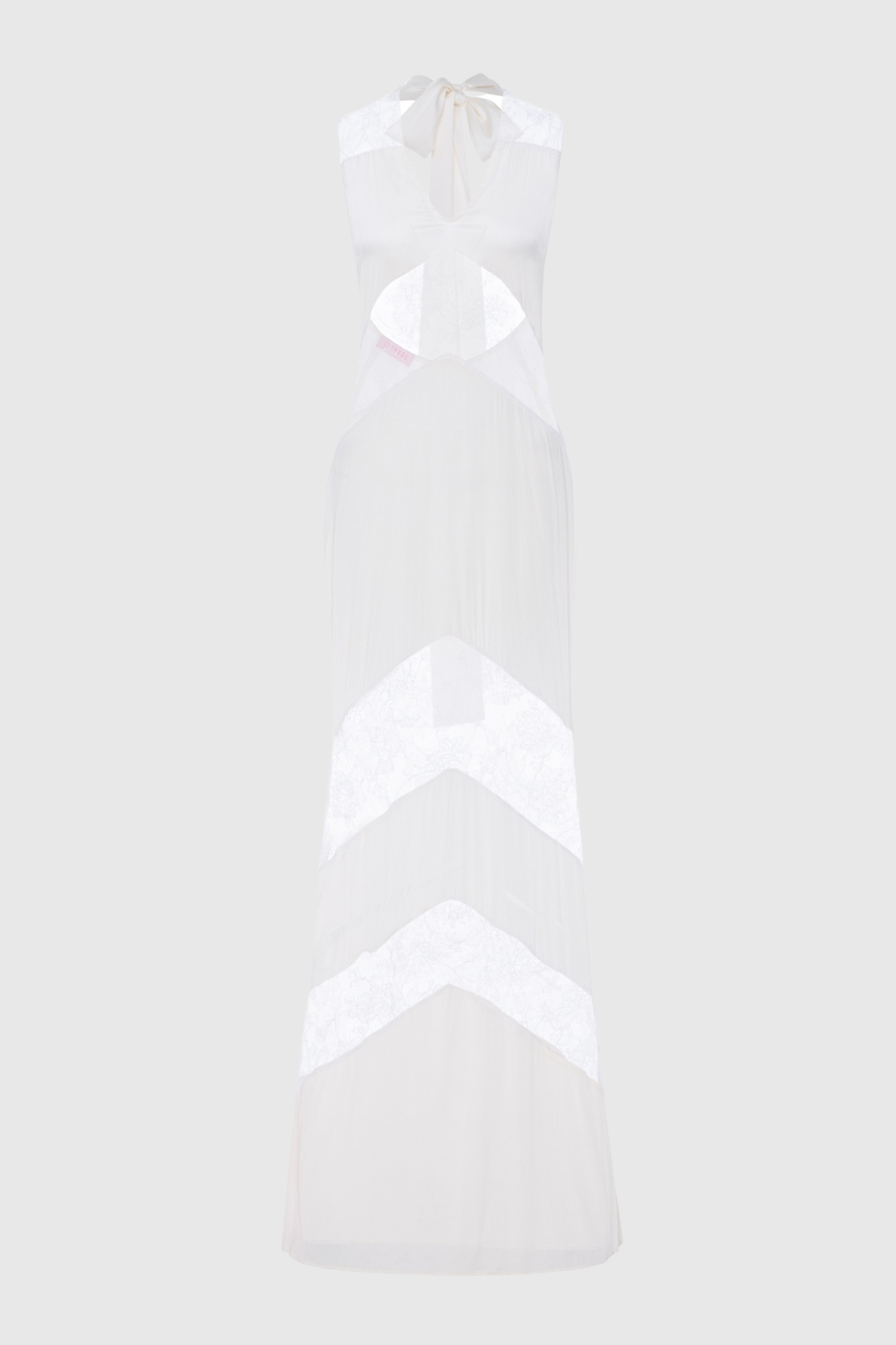 Clora Satin Halter Lace Maxi Dress - White