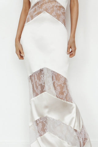 Clora Satin Halter Lace Maxi Dress - White