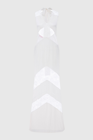 Clora Satin Halter Lace Maxi Dress - White