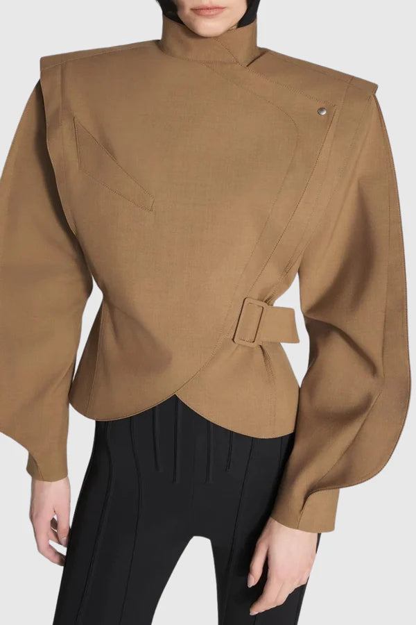 Crave Asymmetrical Buckle Jacket - Khaki