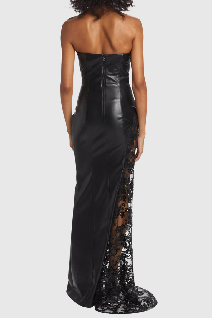 Damien Faux Leather Strapless Lace Maxi Dress - Stellouette