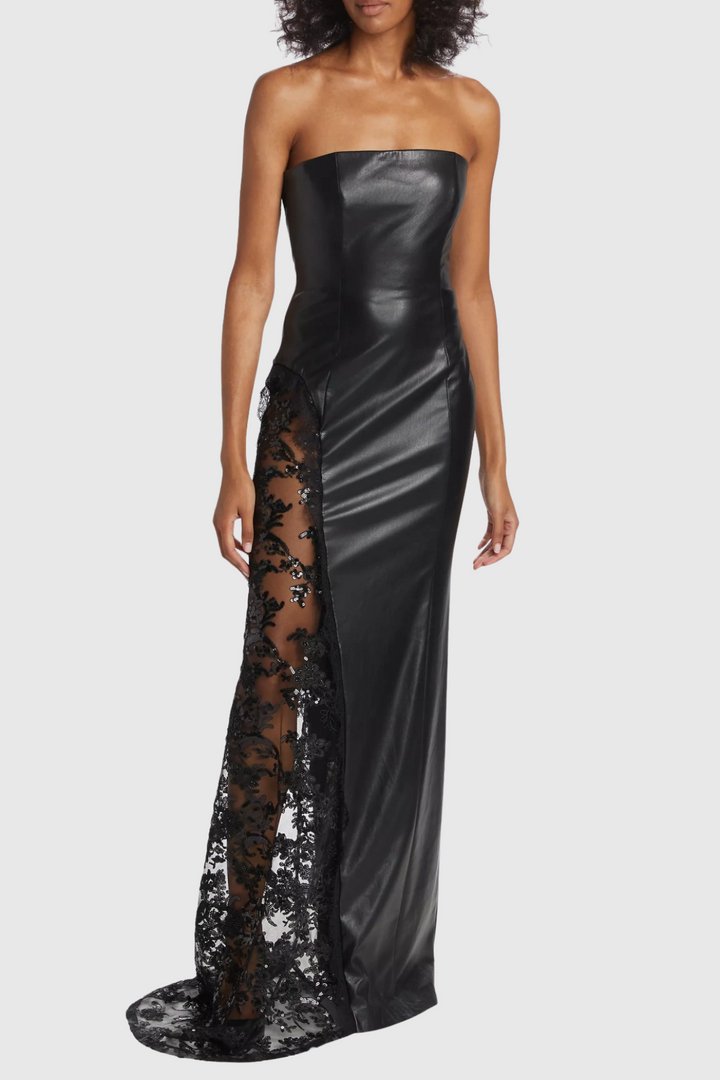 Damien Faux Leather Strapless Lace Maxi Dress - Stellouette