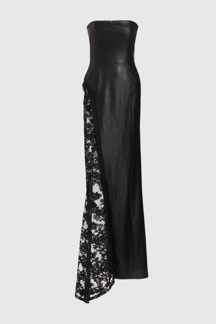 Damien Faux Leather Strapless Lace Maxi Dress - Stellouette