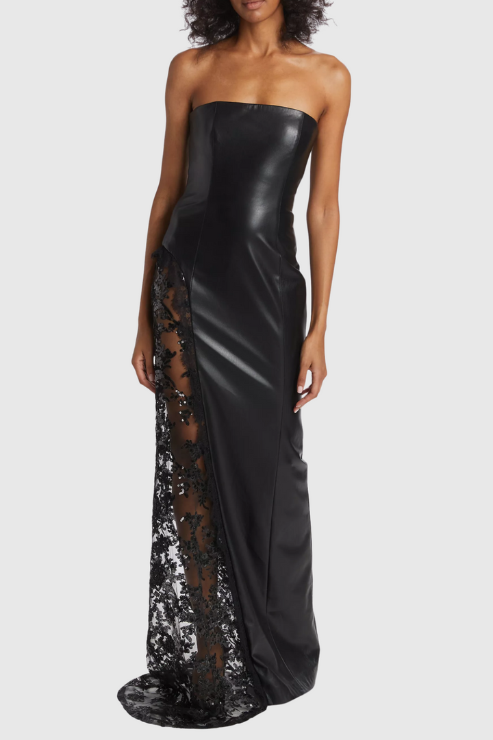 Damien Faux Leather Strapless Lace Maxi Dress - Stellouette