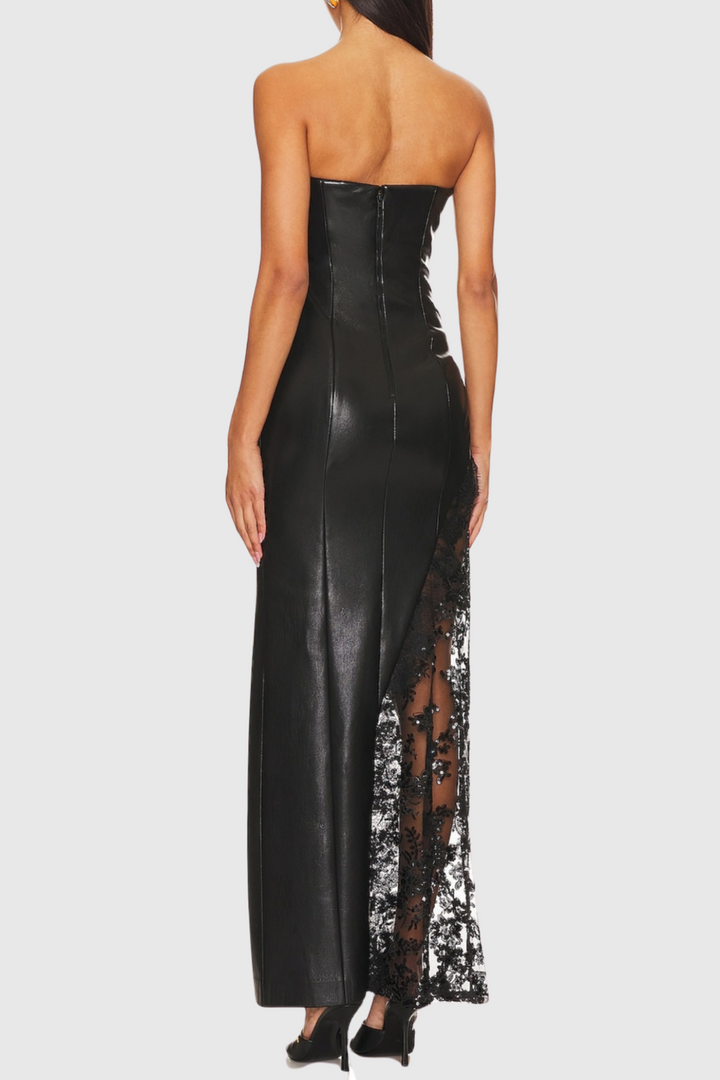 Damien Faux Leather Strapless Lace Maxi Dress - Stellouette