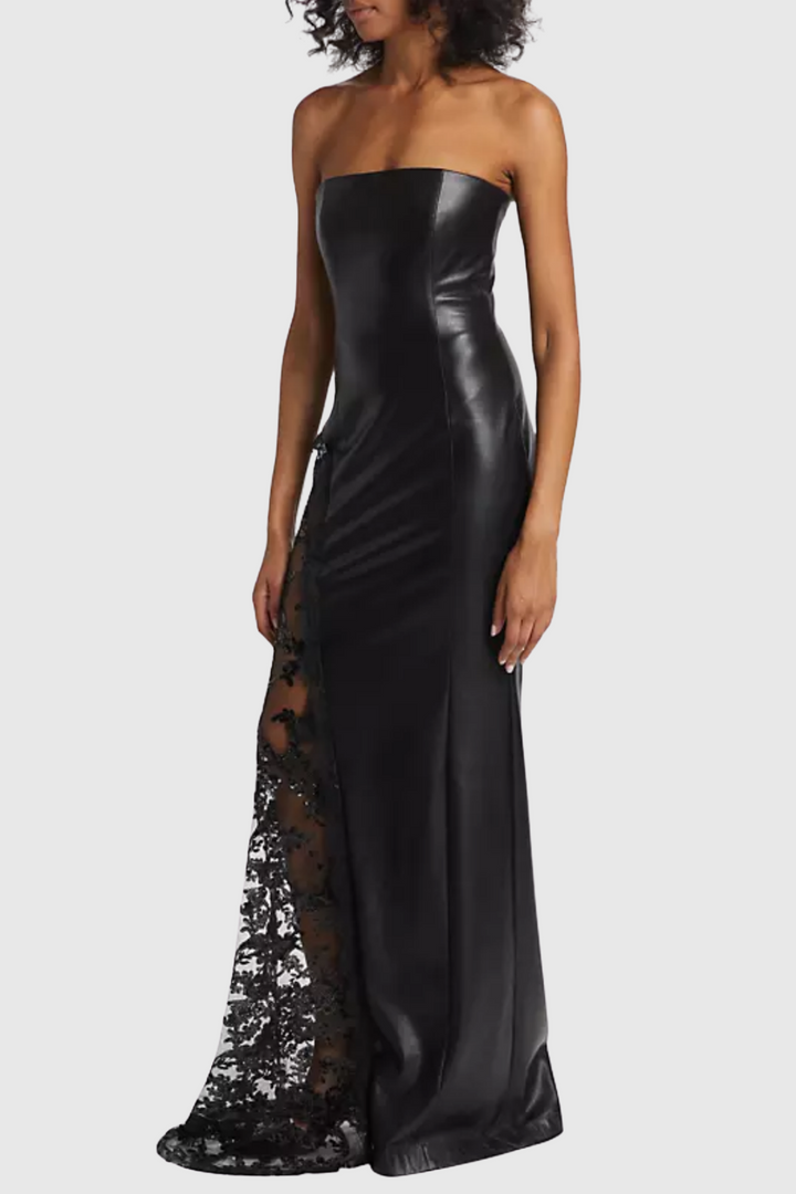 Damien Faux Leather Strapless Lace Maxi Dress - Stellouette