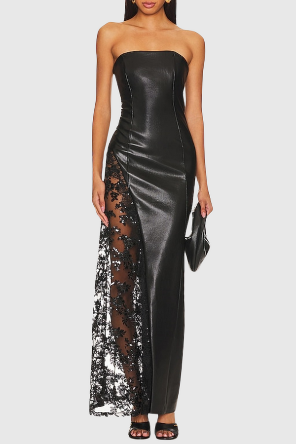 Damien Faux Leather Strapless Lace Maxi Dress - Stellouette