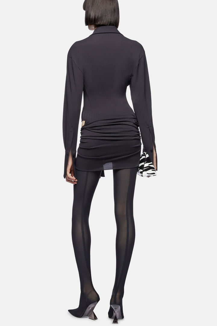 Dehaia Plunge Cutout Ruched Mini Dress - Black - Stellouette
