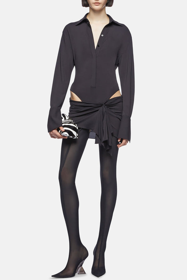 Dehaia Plunge Cutout Ruched Mini Dress - Black - Stellouette