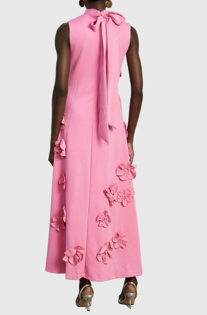 Dekeda Floral Appliqué Bow-tie Sleeveless Maxi Dress - Stellouette
