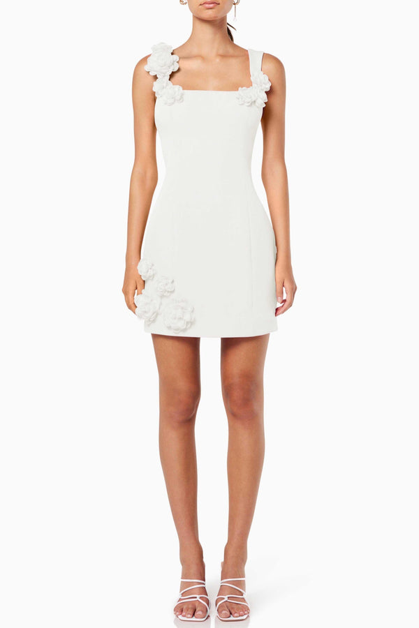 Dilanne Floral Appliqué Mini Dress - White - Stellouette