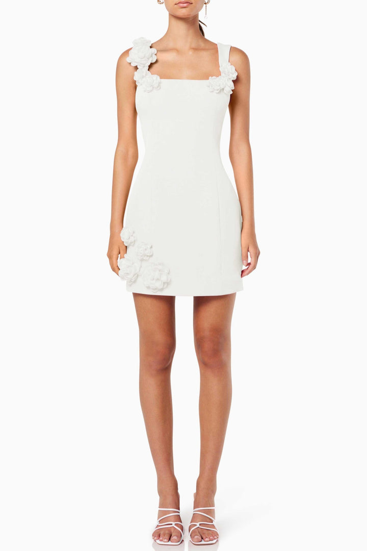 Dilanne Floral Appliqué Mini Dress - White - Stellouette