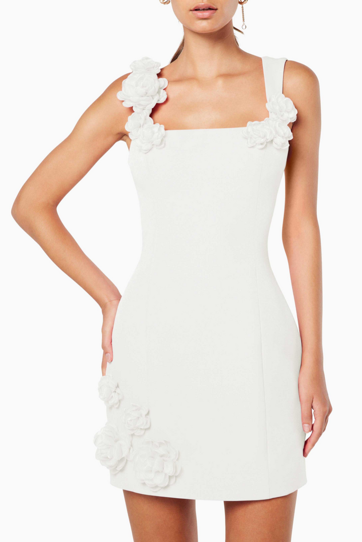 Dilanne Floral Appliqué Mini Dress - White - Stellouette