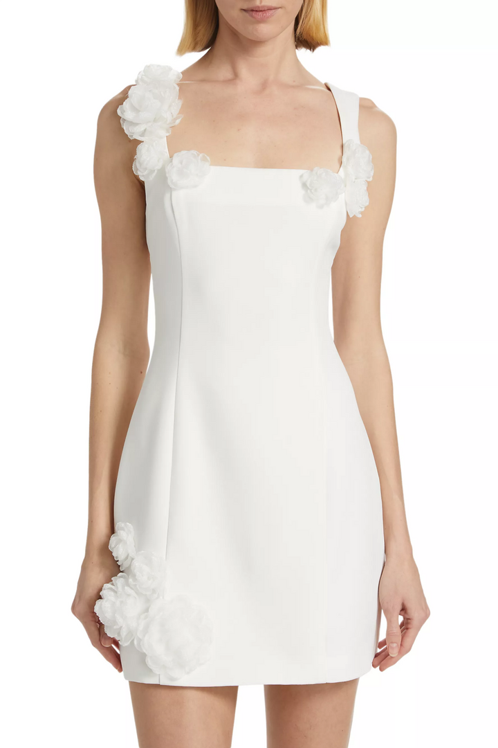 Dilanne Floral Appliqué Mini Dress - White - Stellouette