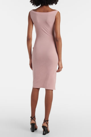 Dinella Floral Appliqué Corset Midi Dress - Pink