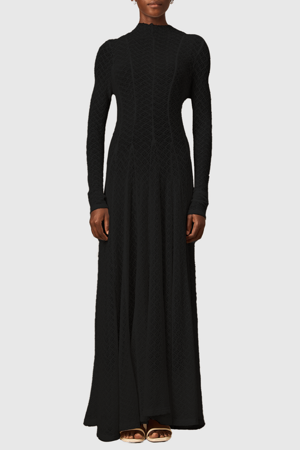 Dodiya Wavy-pattern Lace Maxi Dress - Black - Stellouette