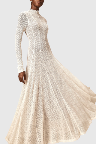 Dodiya Wavy-pattern Lace Maxi Dress - White