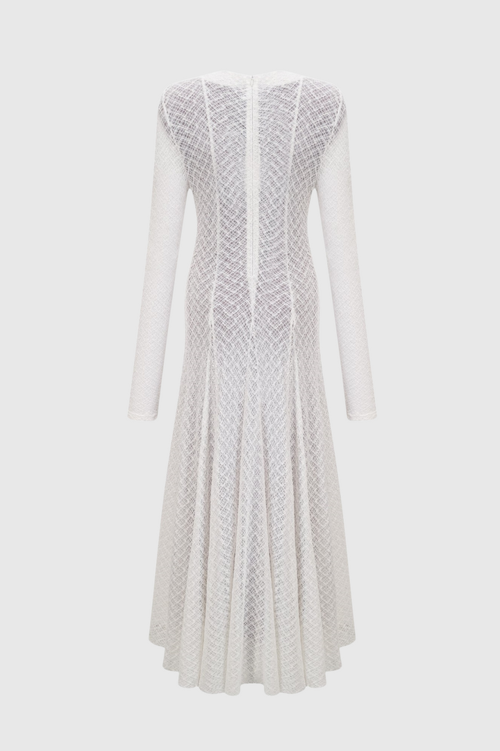 Dodiya Wavy-pattern Lace Maxi Dress - White - Stellouette