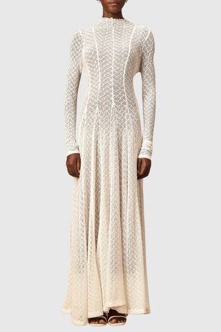Dodiya Wavy-pattern Lace Maxi Dress - White