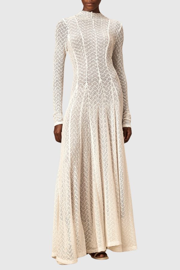 Dodiya Wavy-pattern Lace Maxi Dress - White - Stellouette