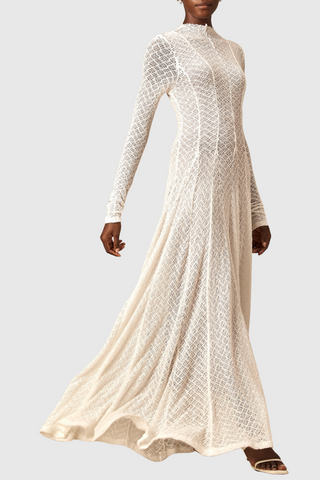 Dodiya Wavy-pattern Lace Maxi Dress - White