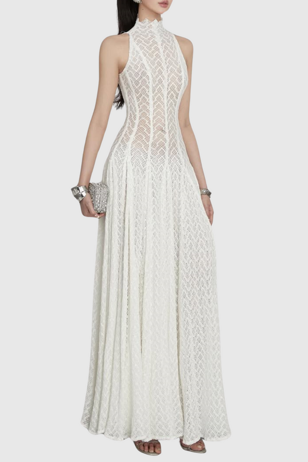 Dodiya Wavy-pattern Sleeveless Lace Maxi Dress -White - Stellouette