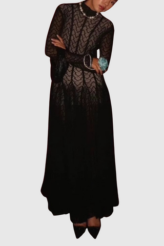 Dodiya Wavy-pattern Sleeveless Lace Maxi Dress -Black