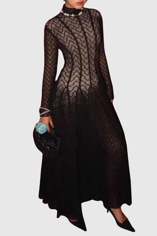 Dodiya Wavy-pattern Sleeveless Lace Maxi Dress -Black
