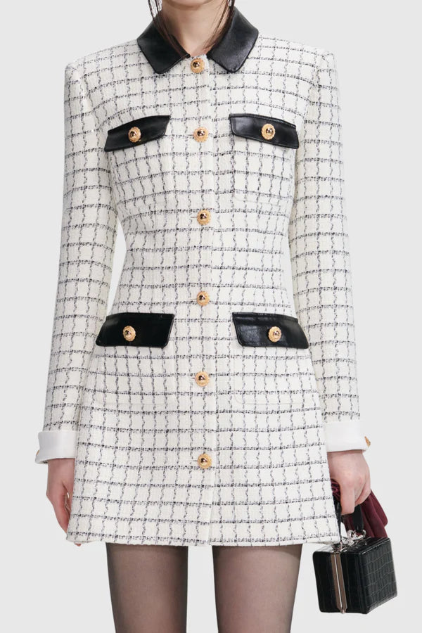 Dunja Leather-trimmed Tweed Mini Dress