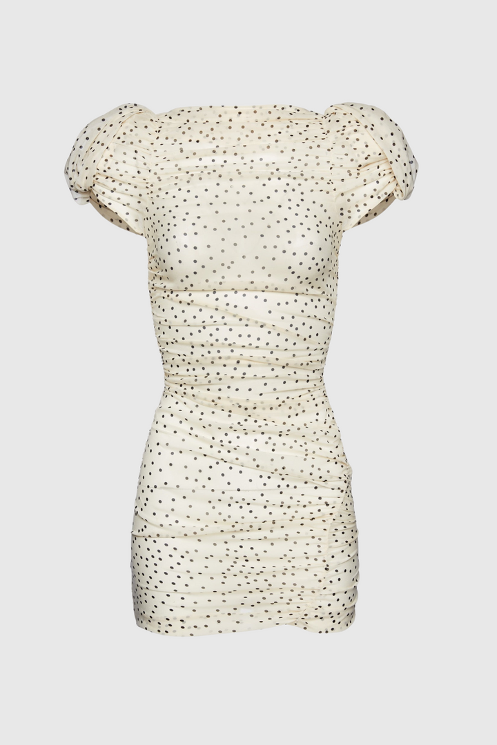 Eadlla Ruched Polka Dot Mini Dress - Stellouette