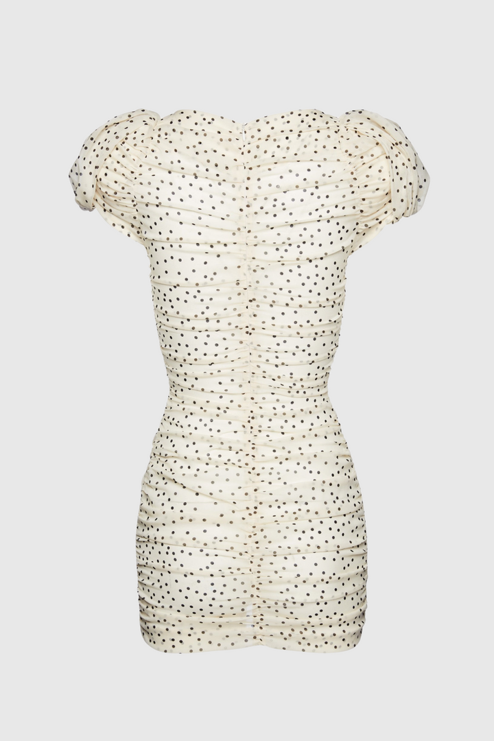 Eadlla Ruched Polka Dot Mini Dress - Stellouette