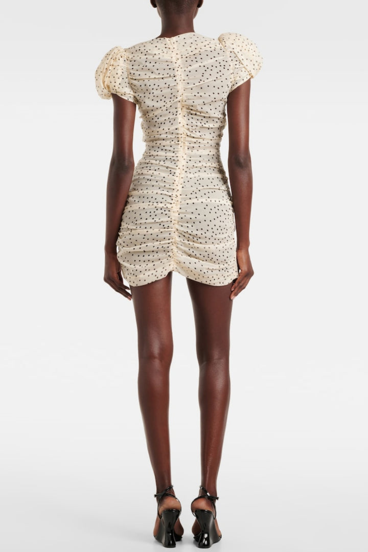 Eadlla Ruched Polka Dot Mini Dress - Stellouette
