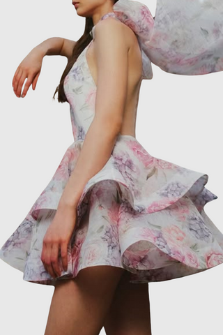 Earna Floral Print Halter Mini Dress